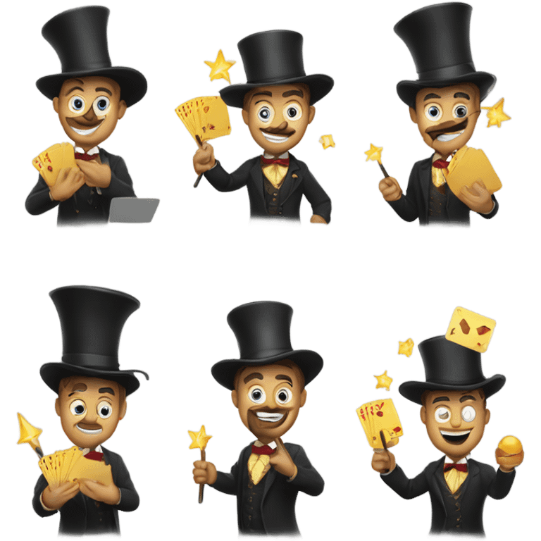 Magician emoji like with cards in one hand and a wand in the other emoji