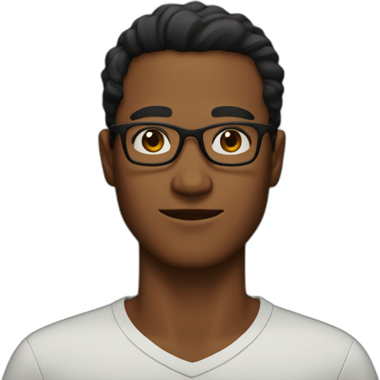 A brown-skinned guy with black eyes, wearing glasses, and his hair is black and red emoji