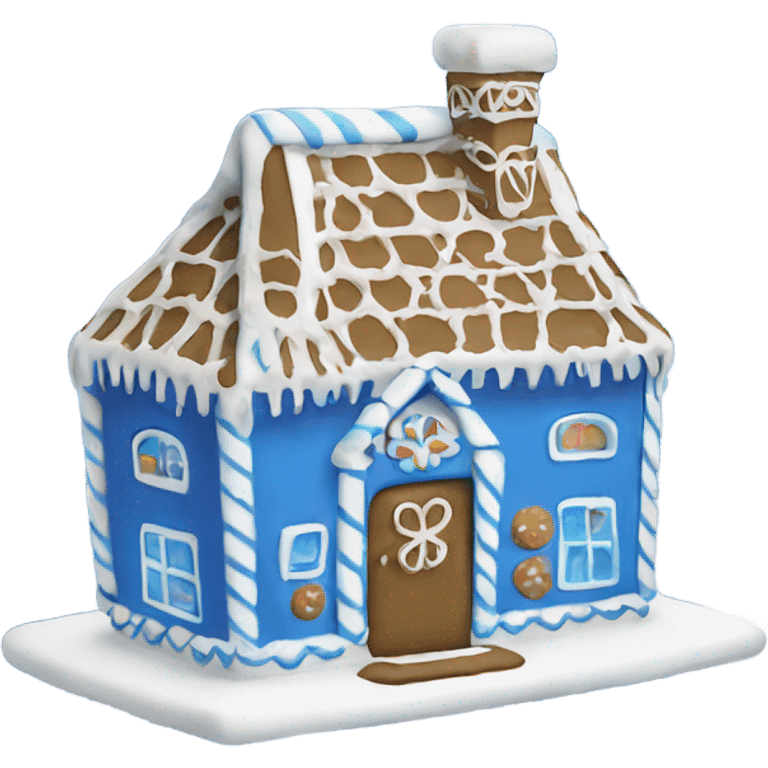 A blue and white gingerbread house emoji