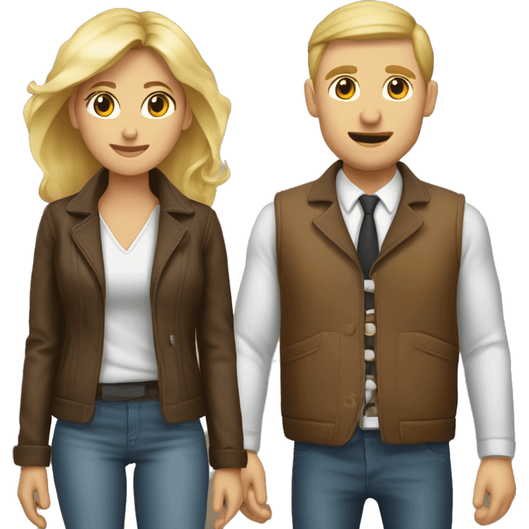 Une femme blonde et un homme brun habillés avec une veste de cuire s’embrassant emoji