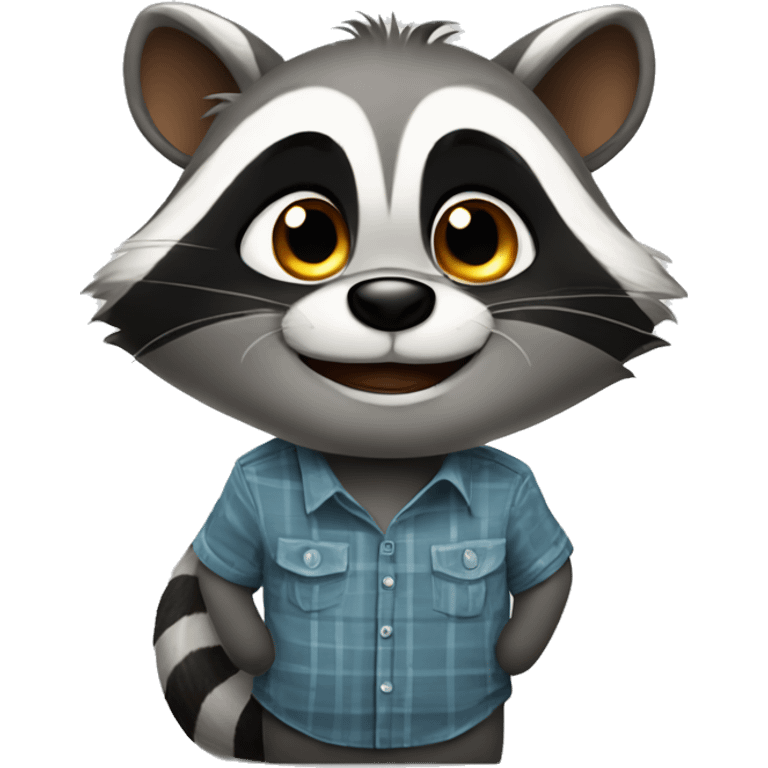 Happy Racoon in a shirt stands, stares up and thinks about difficult question emoji