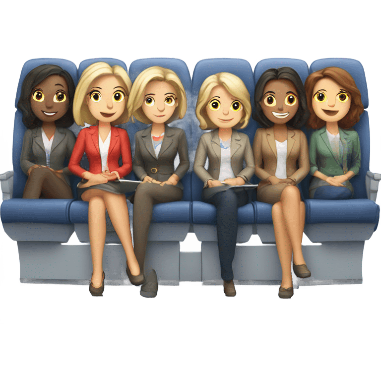 Group of 6 Caucasian women riding in a airplane  emoji