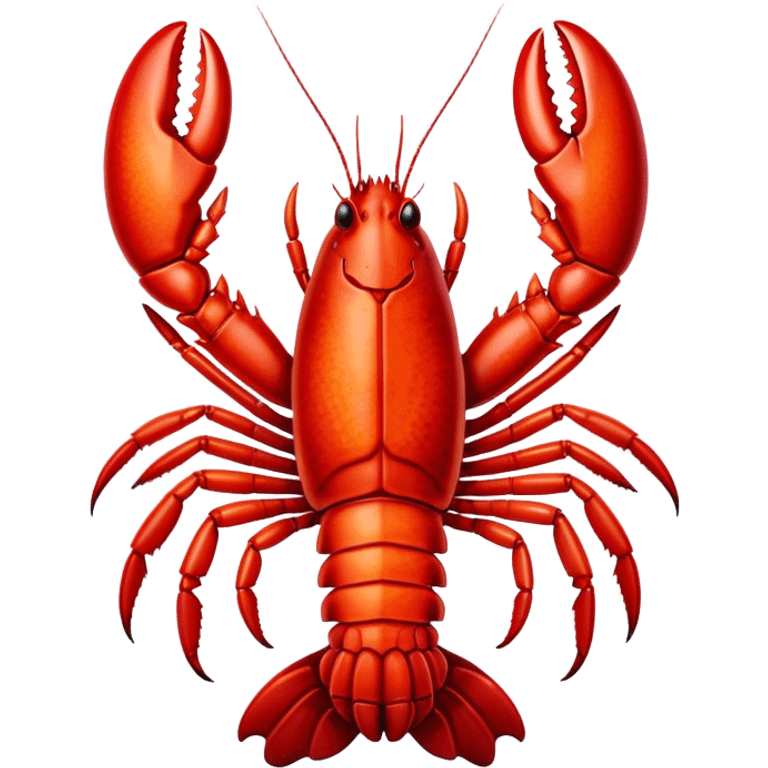 Cinematic bright red rock lobster, detailed hard shell, claws slightly open, freshly cooked, warm glowing tones, rich and indulgent. emoji