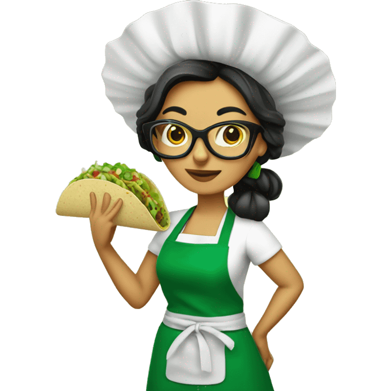 mexican lady green apron  with glasses cooking tacos emoji