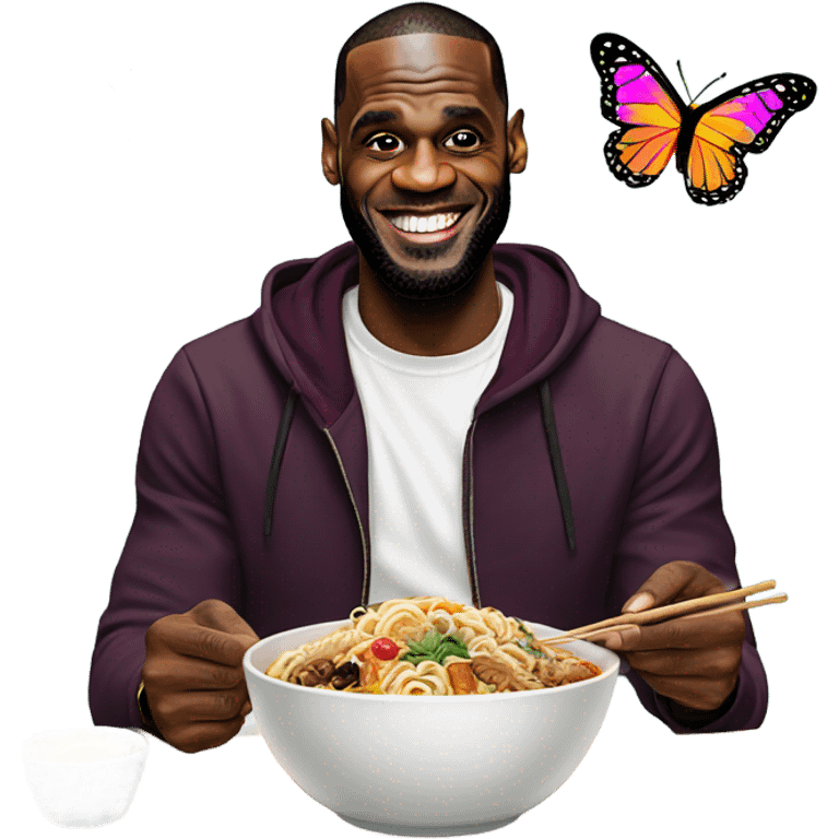 LeBron playing with butterflies eating ramen  emoji