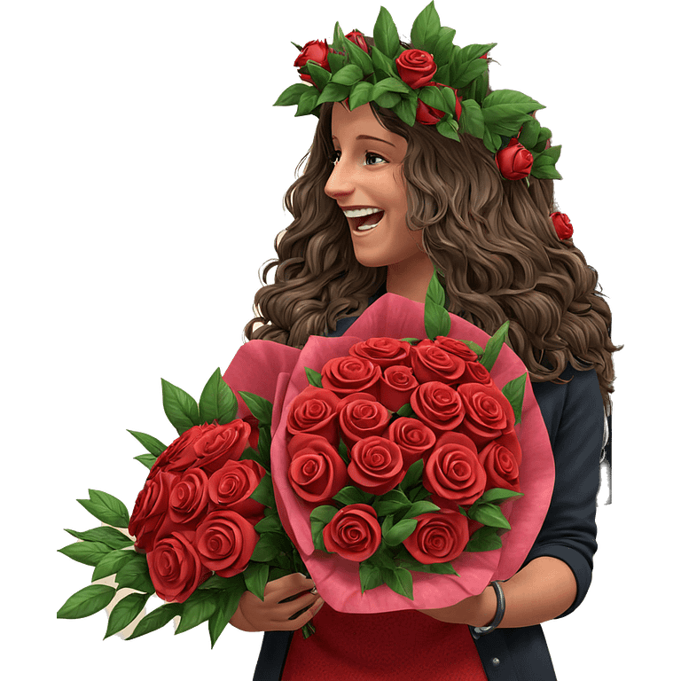 smiling girl with rose bouquet emoji