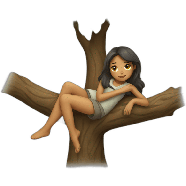 Girl resting on a tree emoji