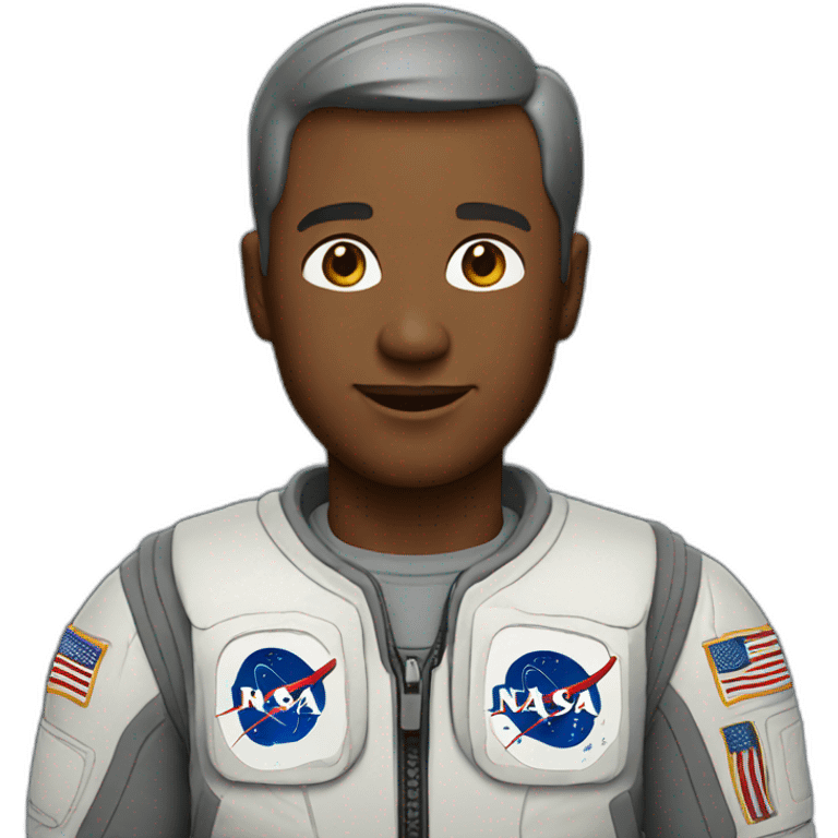 man with short hair with gray nasa t-shirt emoji