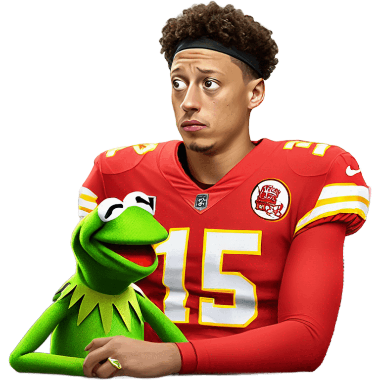 Patrick mahomes and Kermit the frog looking nervous emoji