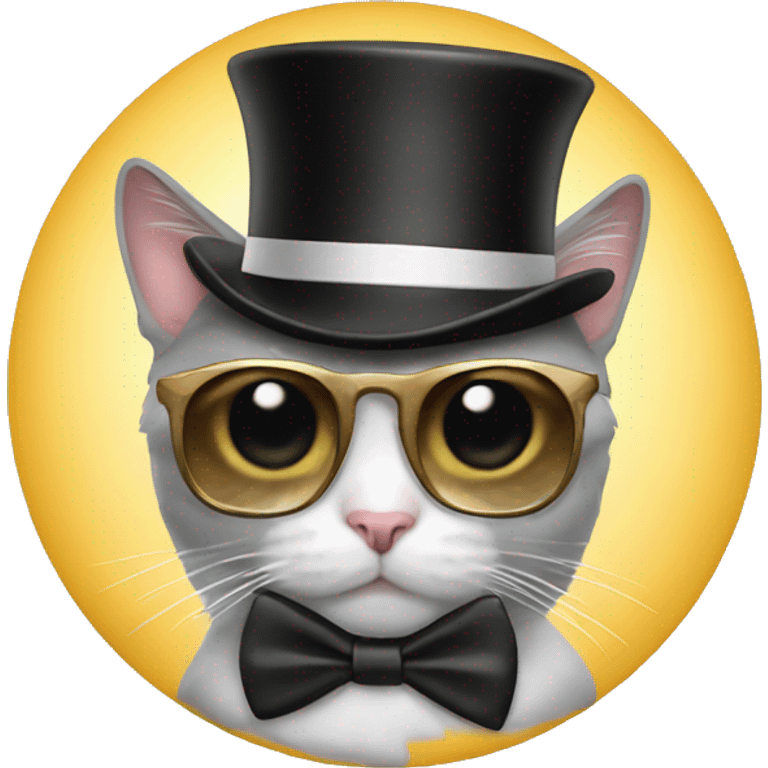 A cat with a bowtie tophat and sunglasses  emoji