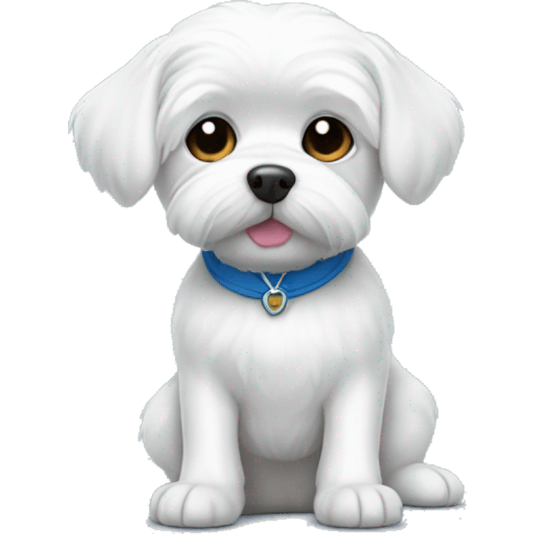 White dog Maltese in blue T-shirt  emoji