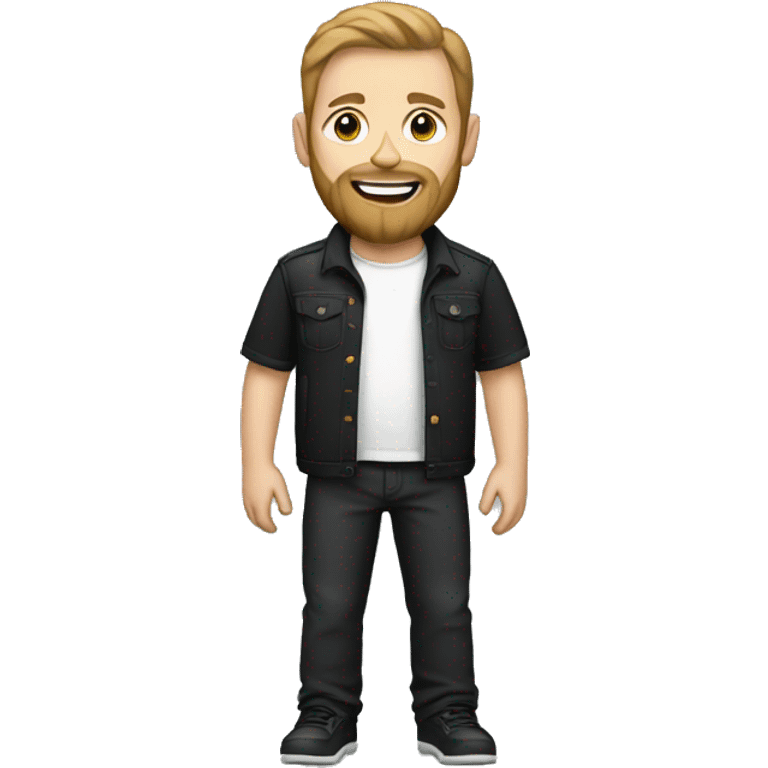 white man, beard, black t-shirt, black pants, holding camera emoji