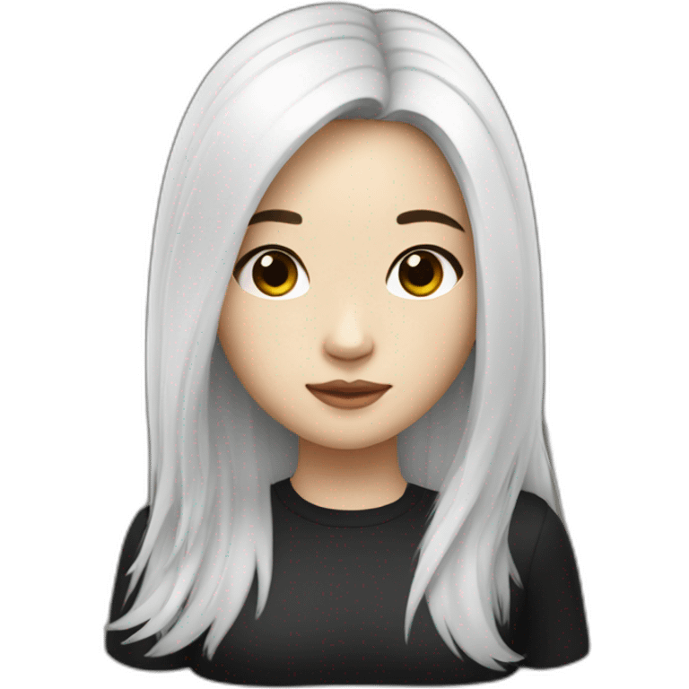 a white Asian girl with black long hair in black emoji