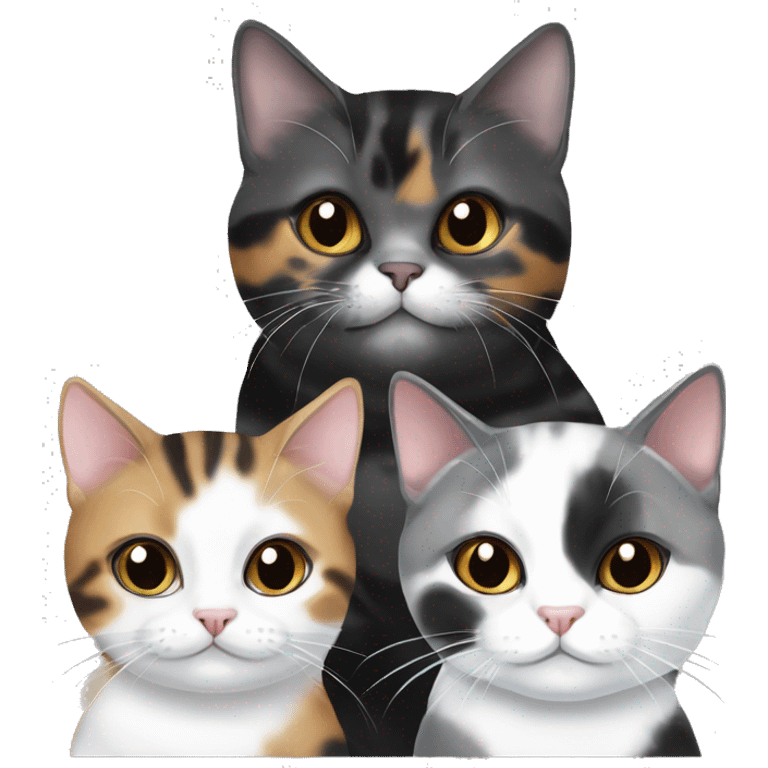 Tortie cat, 2 black and white cats and one grey shorthair cat emoji