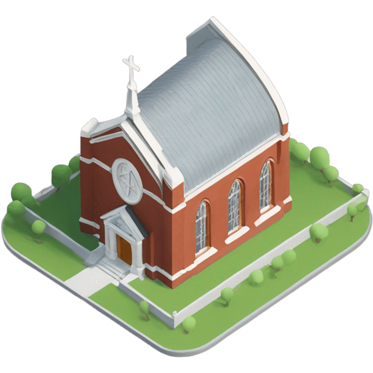 isometric single floor, curved red brick, modern, Methodist church emoji