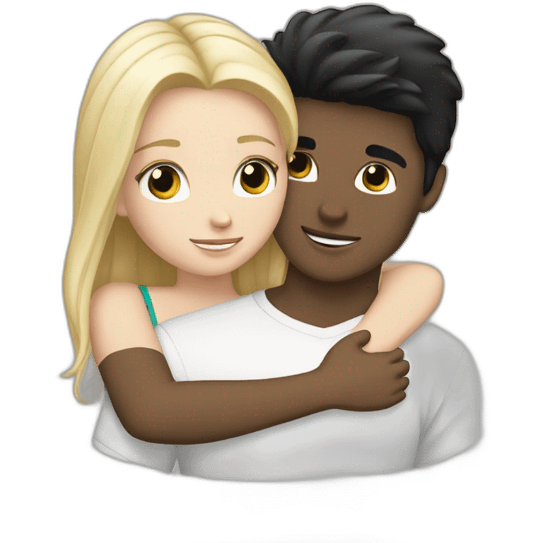 blond white girl hug white boy with black hair emoji