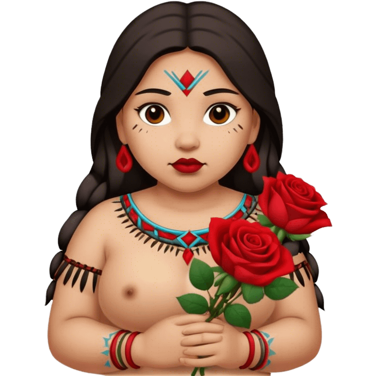 Fat native American girl with red roses emoji