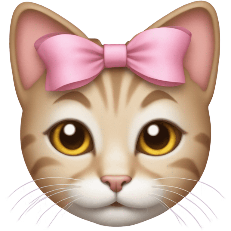 cat blushing and smirking with a pink bow on its head emoji