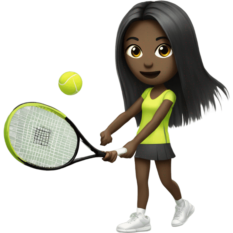 Long dark straight hair hitting tennis ball pale skin emoji