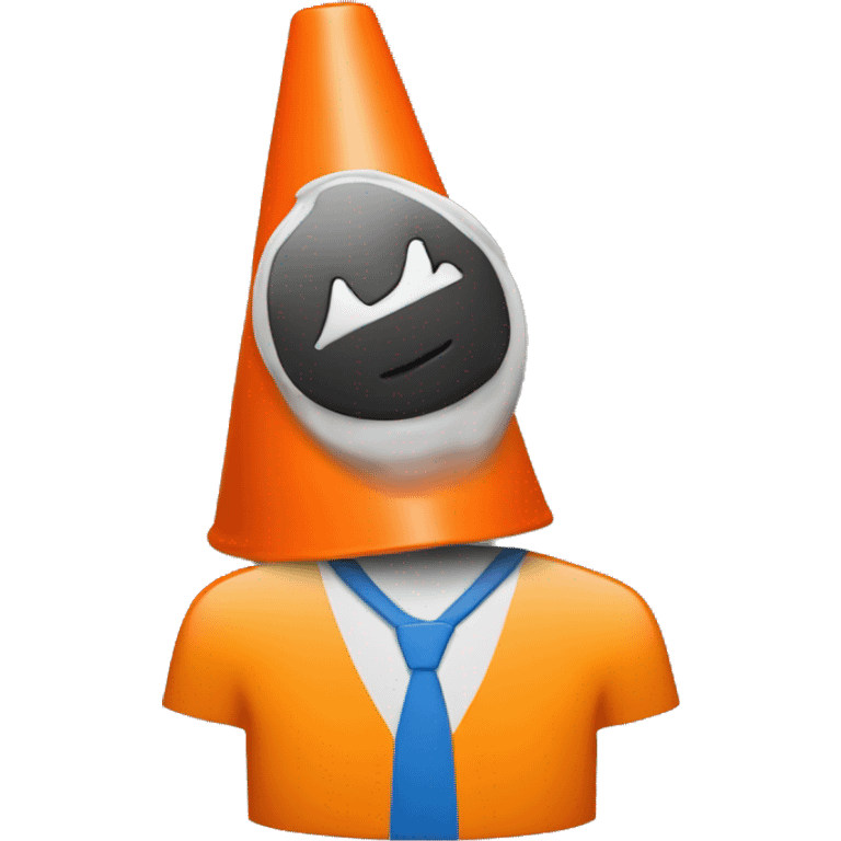 Orange traffic cone on a guy head who hide eyes emoji