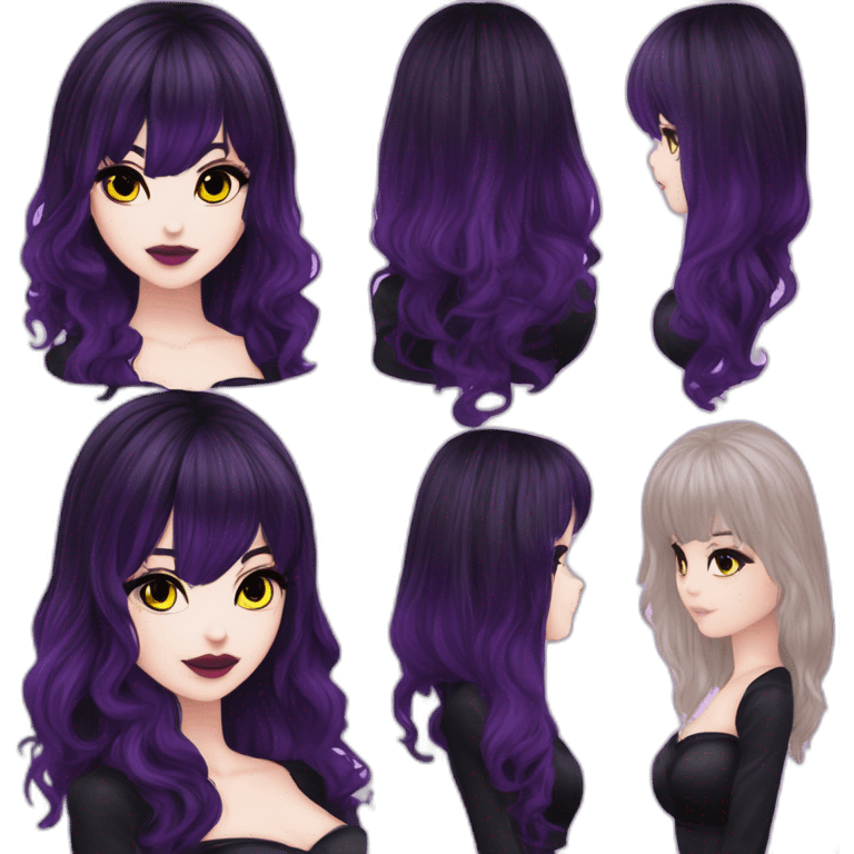 Elissabat -with bangs -long-hair-dark-plumpurple-and-black-vampire-goth-makeup-pinkeyes-romanticgothcloses- emoji