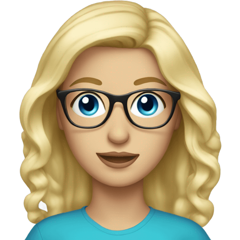 Beautiful Blond, wearing glasses, bright blue eyes, cell phone emoji