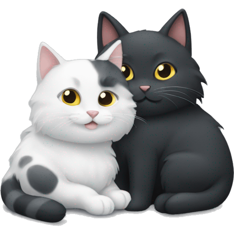 White and grey cat and black cat cuddling  emoji