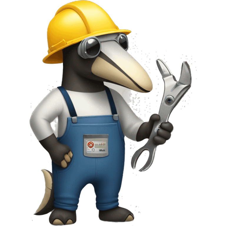 The anteater is wearing a welder's mask and has pliers in his hands emoji