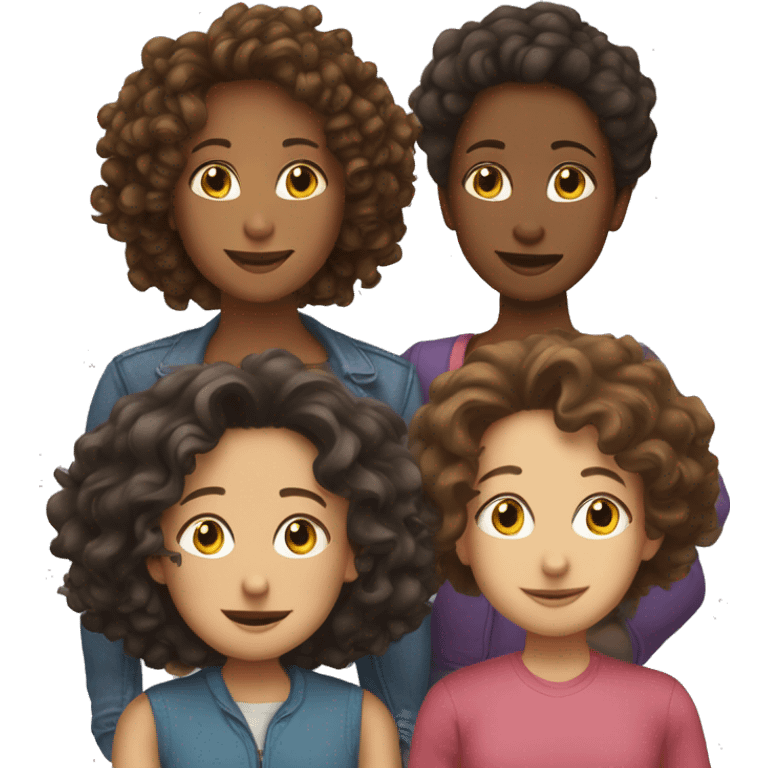 2 lesbian moms, one mom is butch and the other has long curly hair, both are brunette. 3 children, 2 boys and one older sister emoji