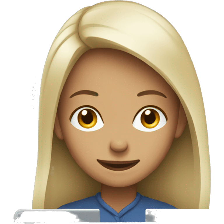 woman smiling at the laptop emoji