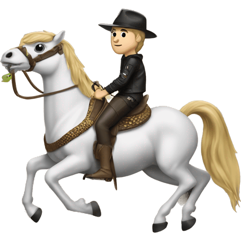 Justin bieber riding a horse with lizard emoji