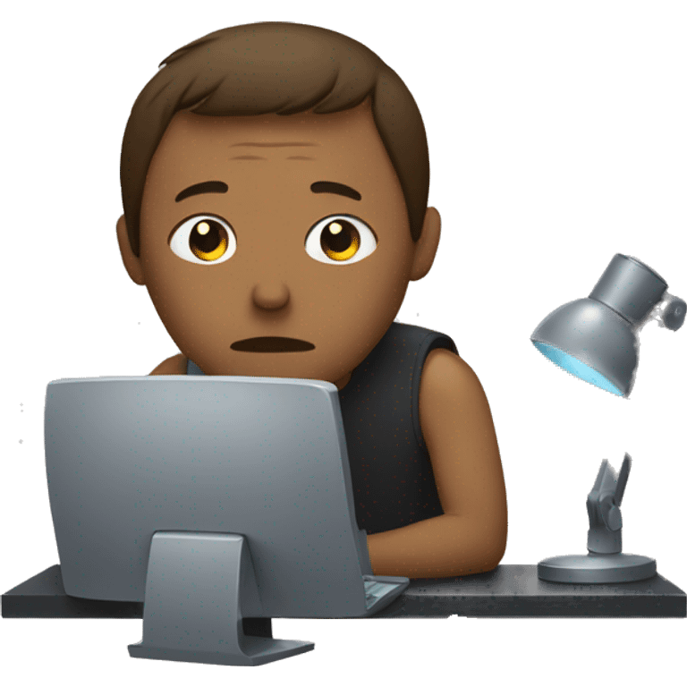 Sad person sitting in front of his pc setup emoji