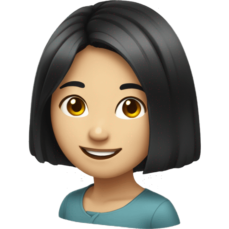 Asian girl medium length black hair smiling and slightly smirking. emoji