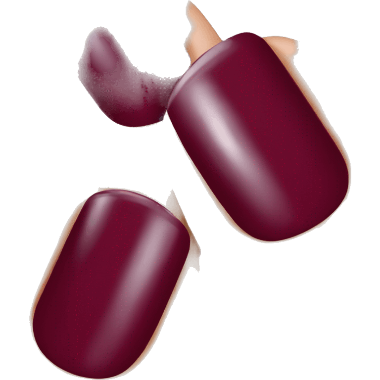 realistic hand paints nails in burgundy varnish emoji