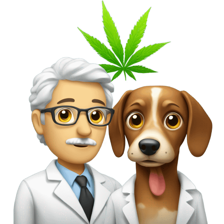 Scientist and researcher with a wiener dog and cannabis emoji