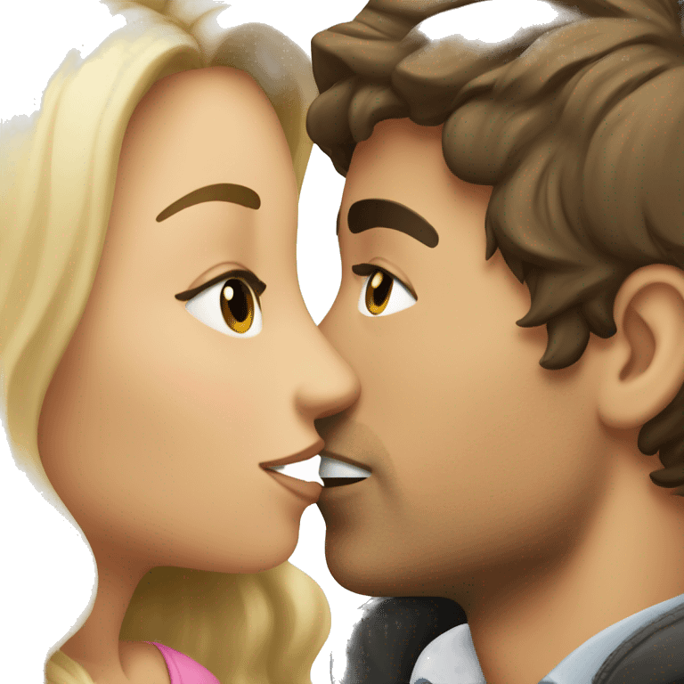 Brunette girl kissing blond guy emoji