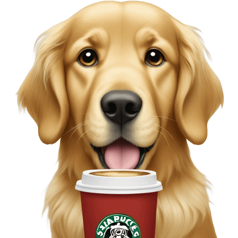 Golden retriever with Starbucks emoji