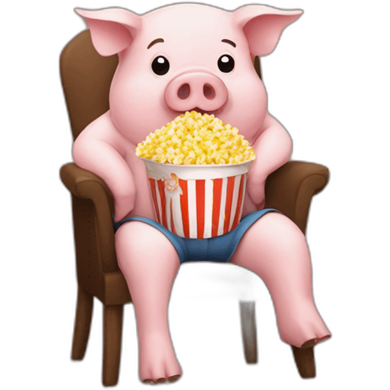 pig sitting on a chair with popcorn emoji