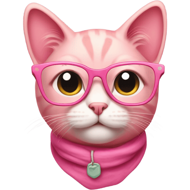 cute pink cat with retro glasses emoji