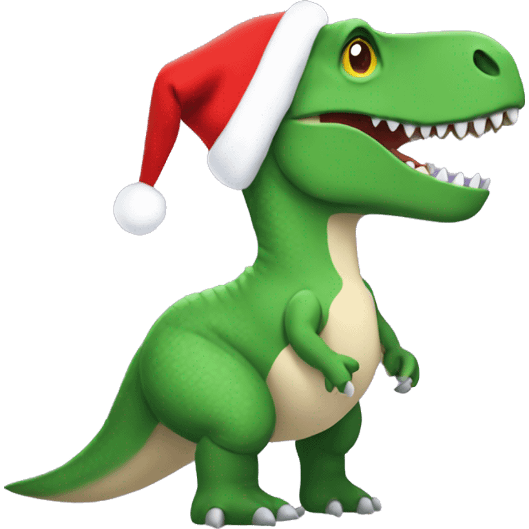 T-Rex wearing a Christmas sweater with a Santa hat  emoji