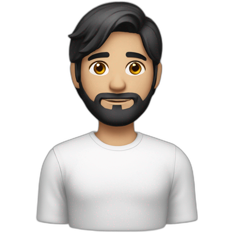 white skin indian in plain white shirt with sleeve up and cool medium length black hair and light beard avatar emoji