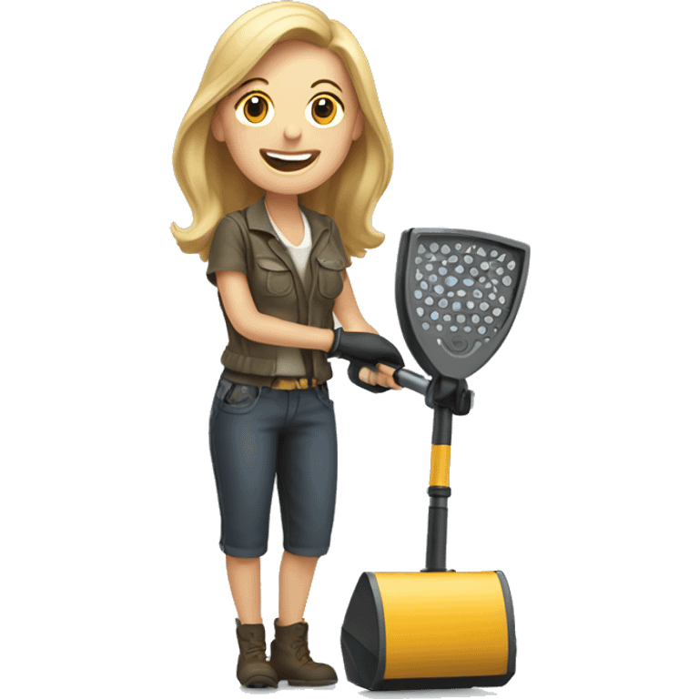 Happy woman holding a metal detector  emoji