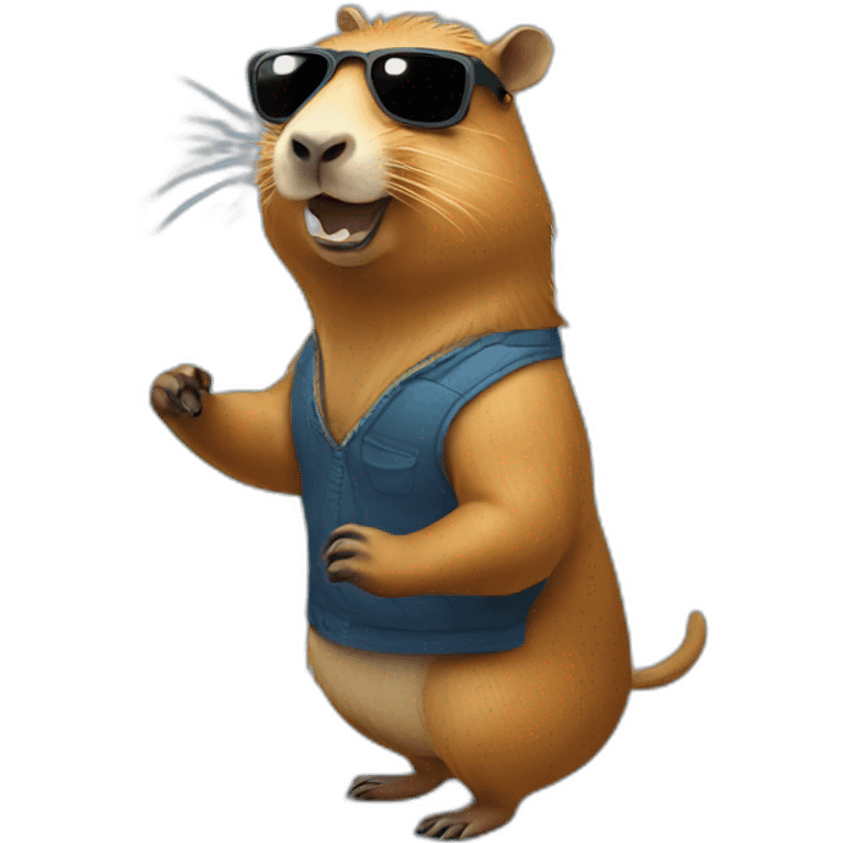 A capybara dancing with sunglasses emoji