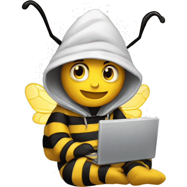 bee typing on computer with hoodie emoji