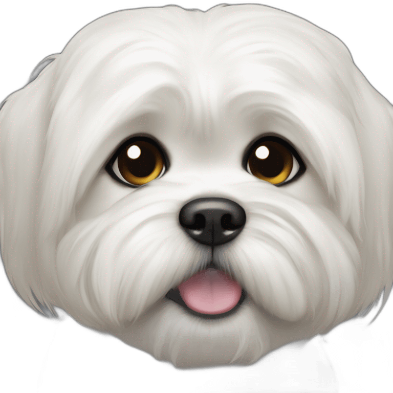 white lhasa apso with black spot on right eye, smiling emoji