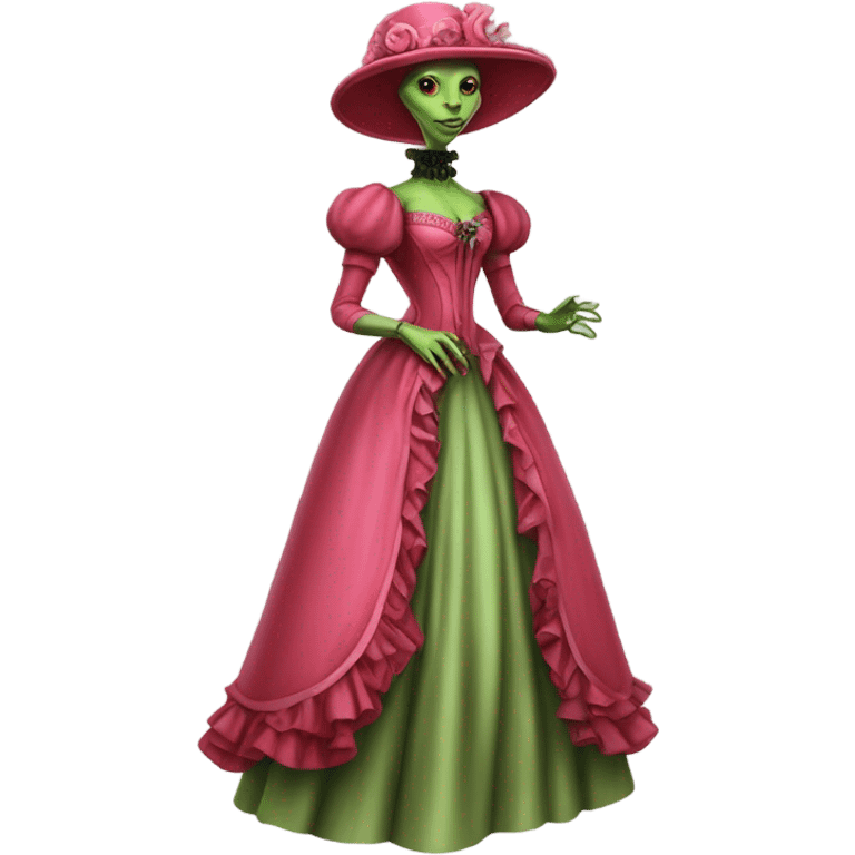 "green alien woman" galora in red pink Victorian dress elegant, full body emoji