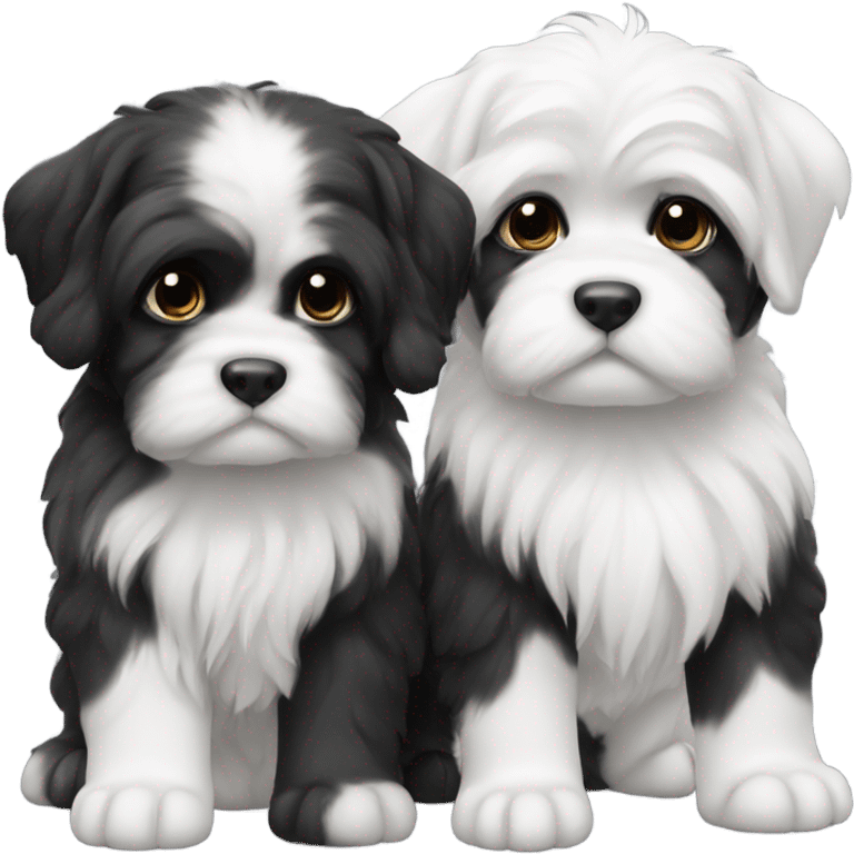 Two black and white lhasa puppies emoji