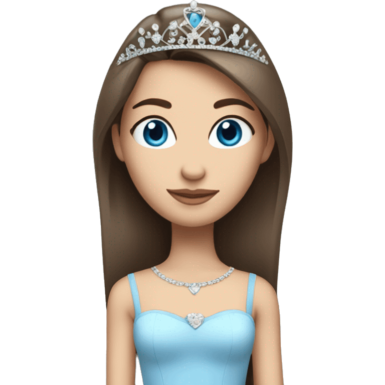 Girl with straight brown hair and blue eyes and long bottom eyelashes and a tiara emoji