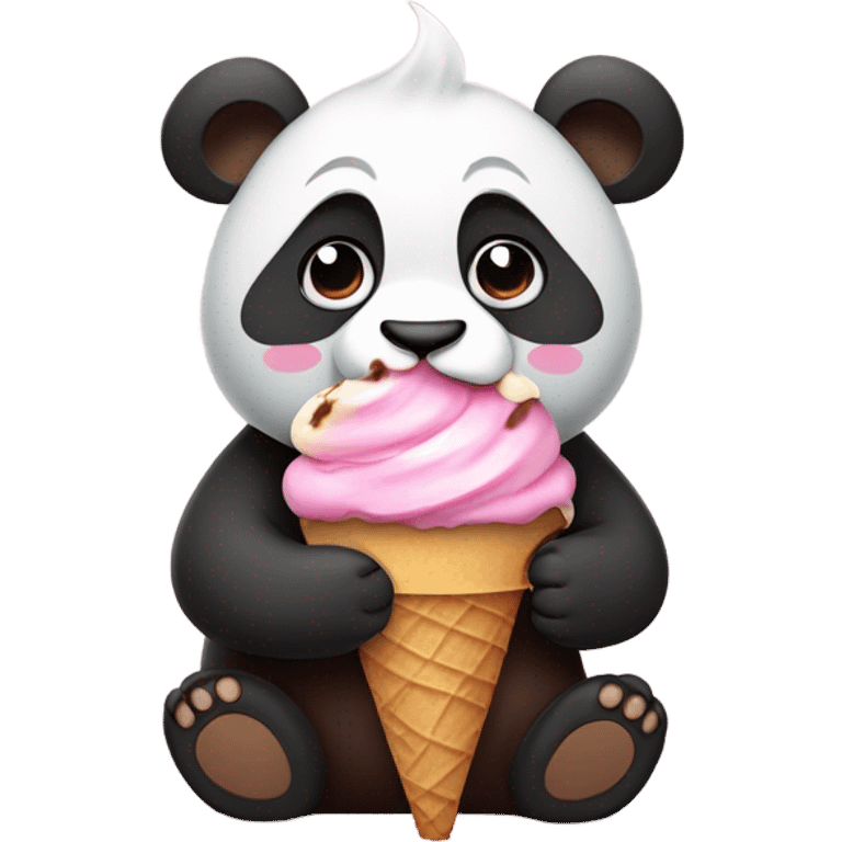 Panda eating ice cream and eating chocolate cake with chocolate milk  emoji