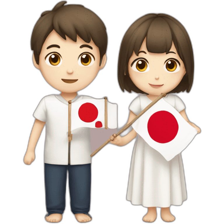 boy and girl holding Japanese flag emoji